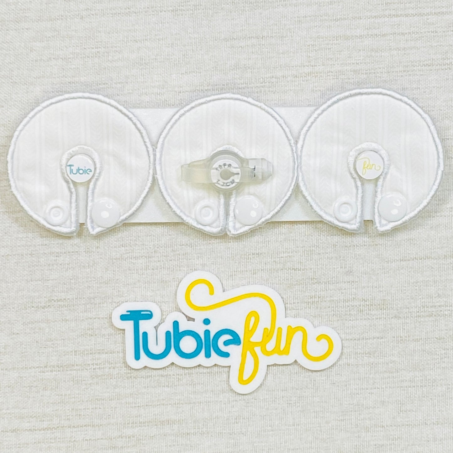 G-Tube Button Pad Cover - White Chevron Stripes on White