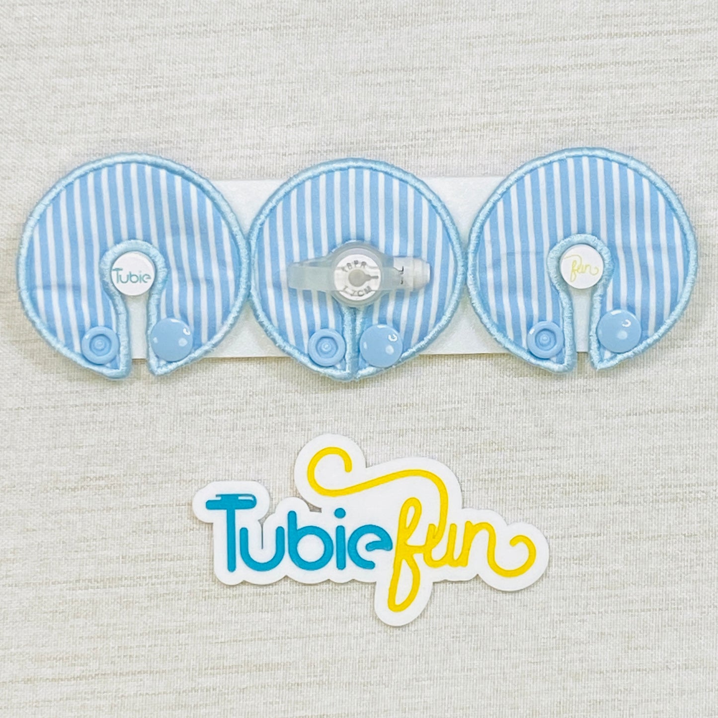 G-Tube Button Pad Cover - Blue and White Stipes