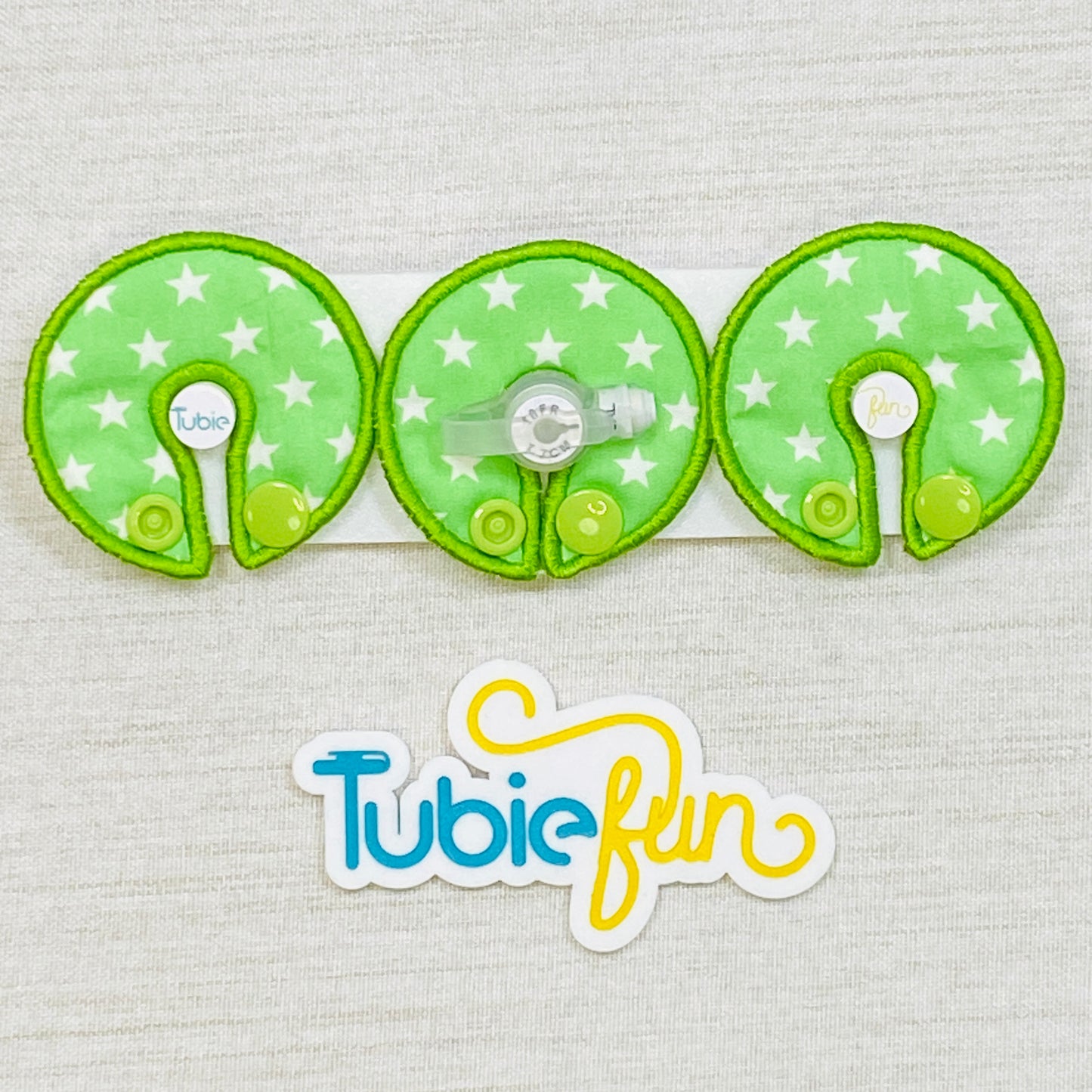 G-Tube Button Pad Cover - White Stars on Green