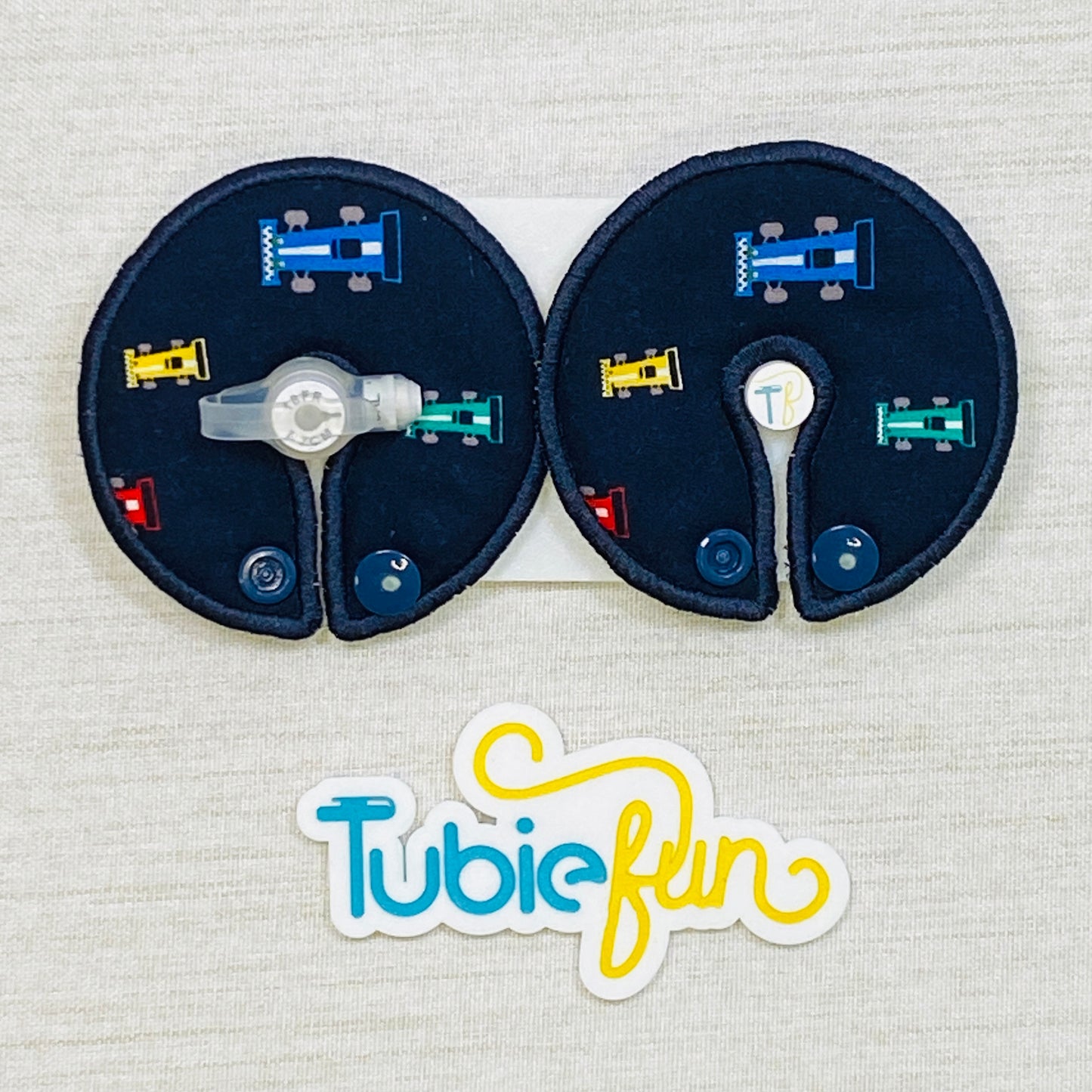 Button Pad Cover Large - Race Cars on Blue