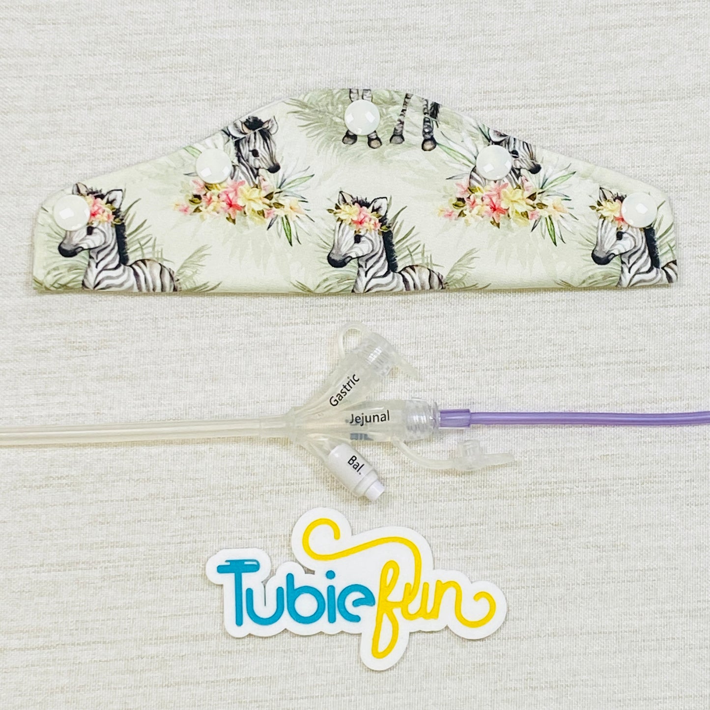 Large Feeding Tube Connection Cover - Zebras and Flowers