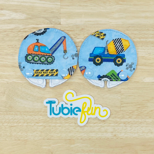 Covered Button Pad - Construction Vehicles on Blue
