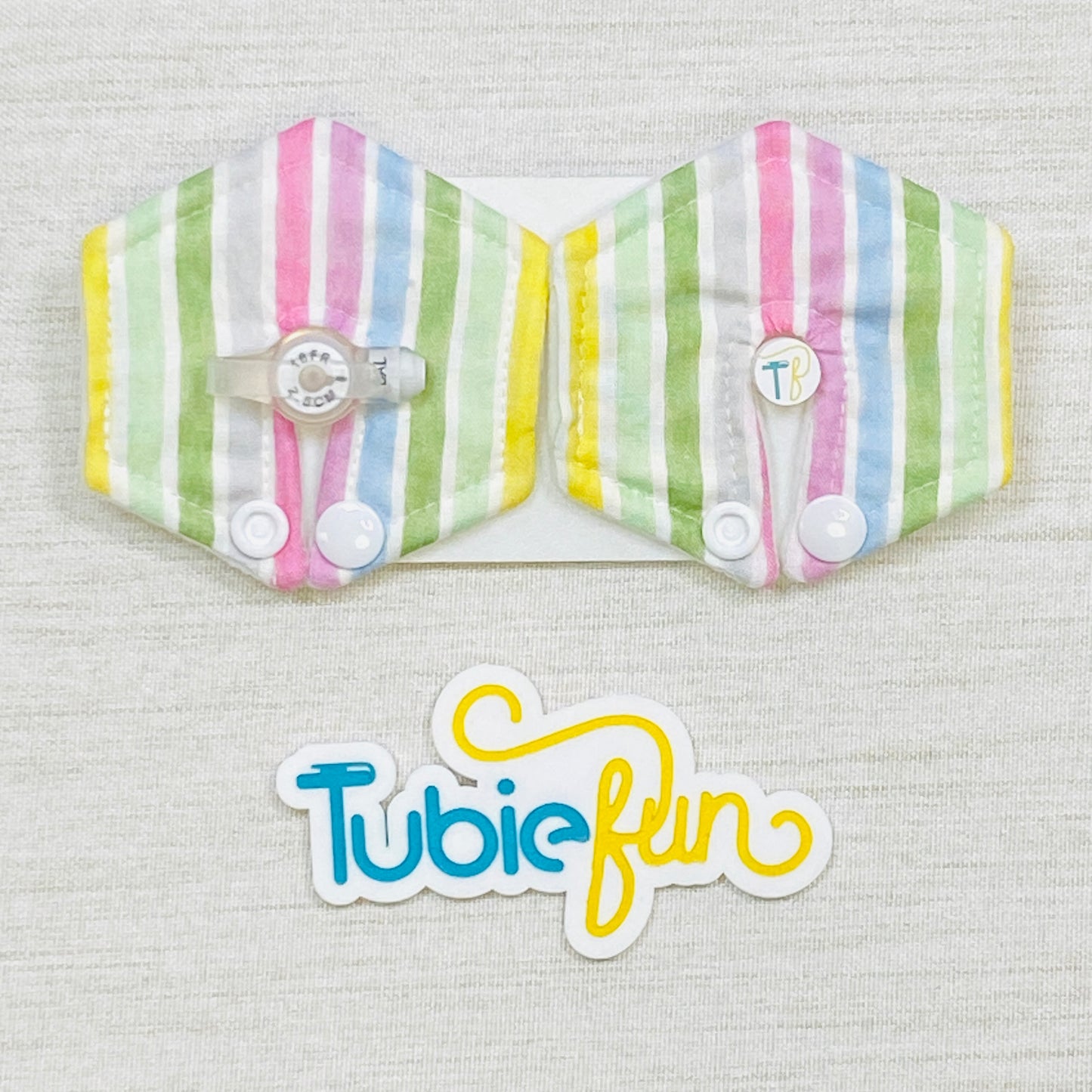 Hexagon G-Tube Button Pad Cover - Coloured Stripes