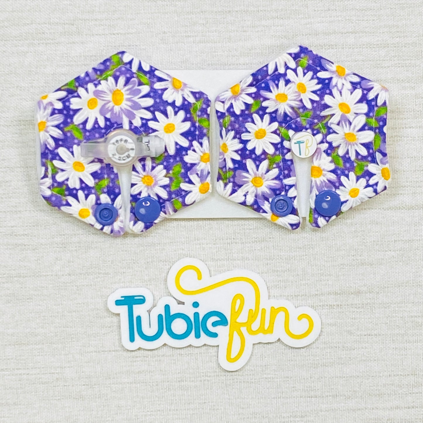 Hexagon G-Tube Button Pad Cover - White Flowers on Purple