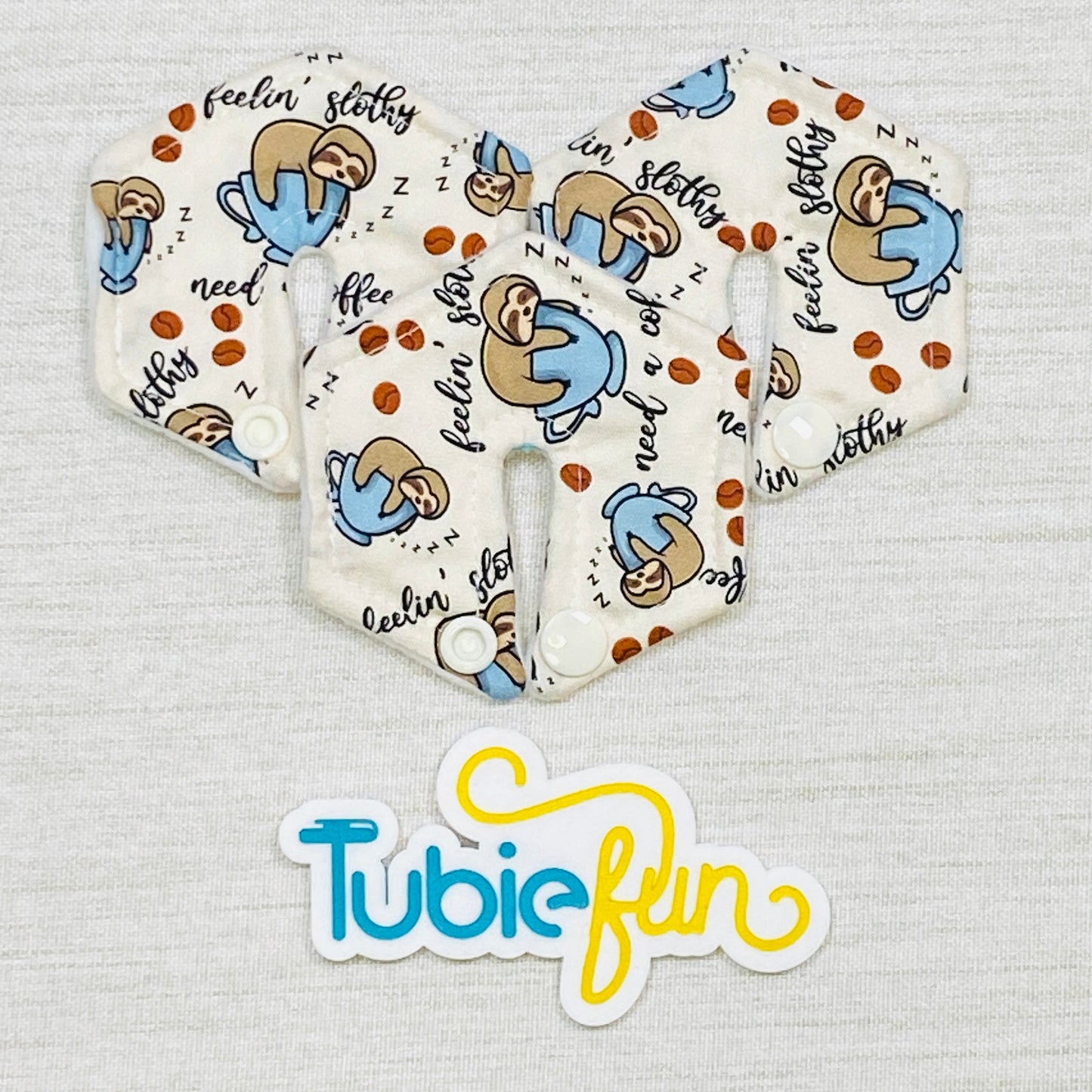 Hexagon G-Tube Button Pad Cover - Coffee Slothy