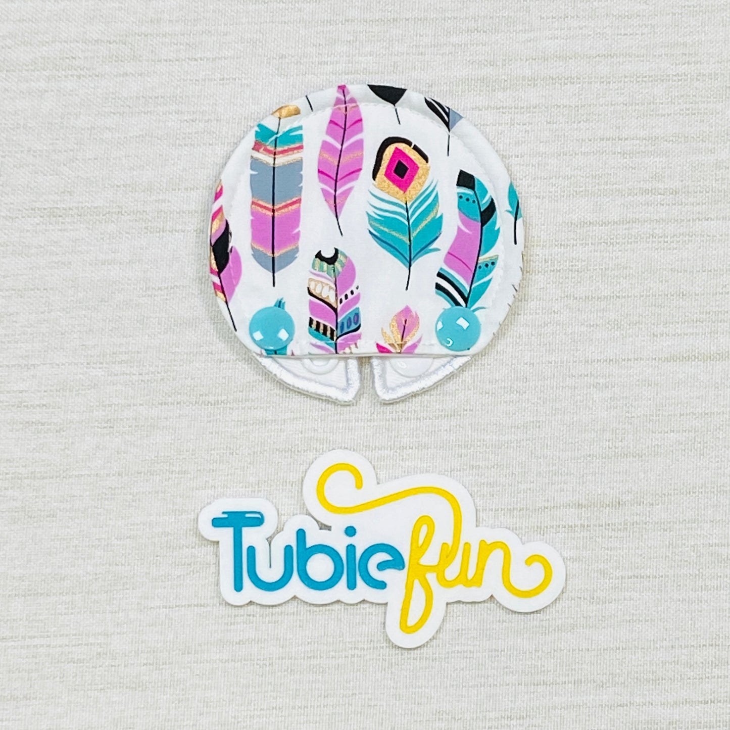 Covered Button Pad - Teal Feathers