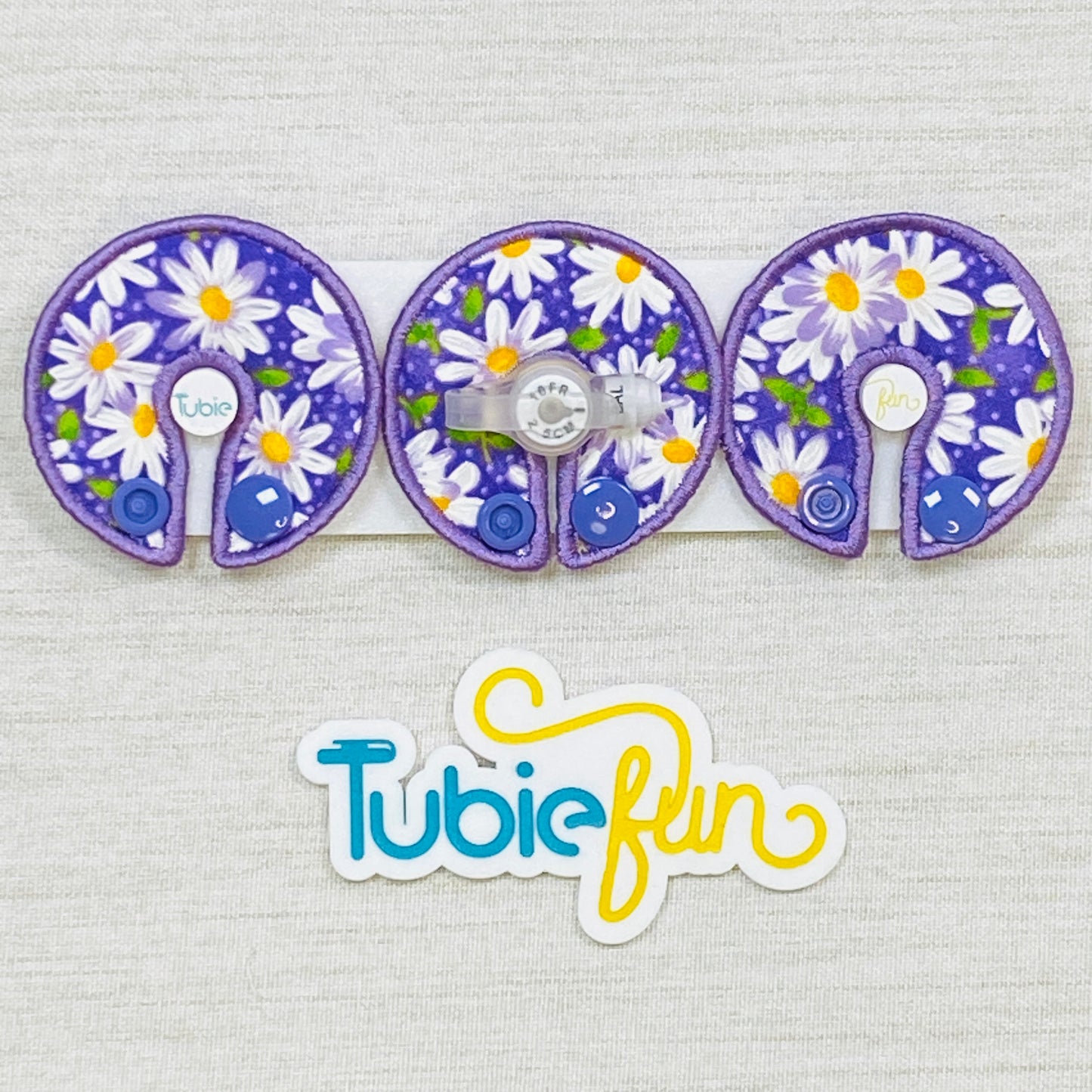 G-Tube Button Pad Cover - Daisies on Purple
