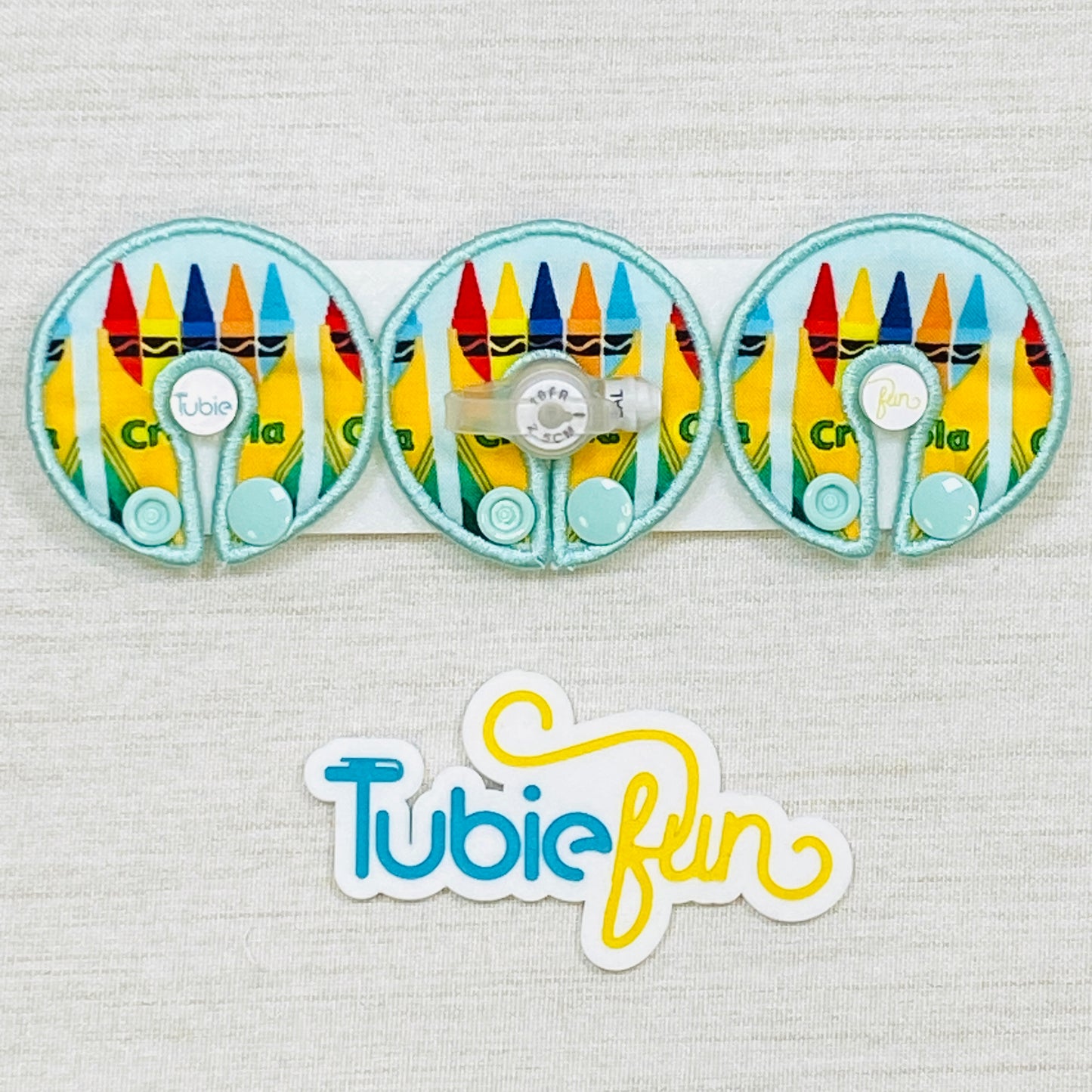 G-Tube Button Pad Cover - Blue Crayons