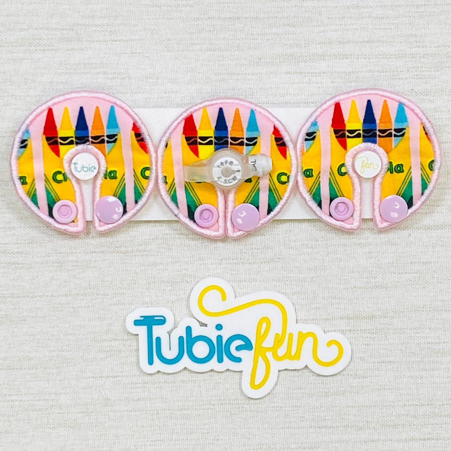 G-Tube Button Pad Cover - Pink Crayons