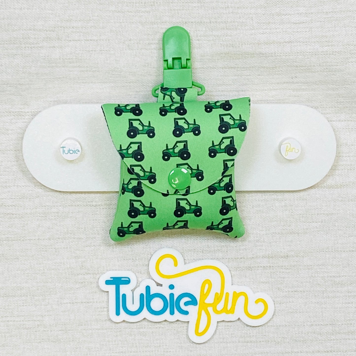 Neoprene Tubing Pouch - Tractors on Green