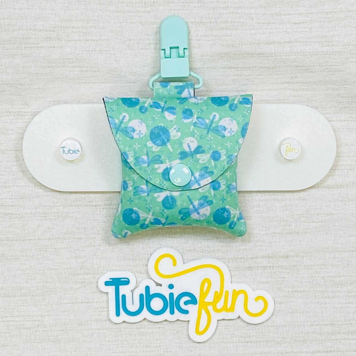 Neoprene Tubing Pouch - Dragonflies on Green