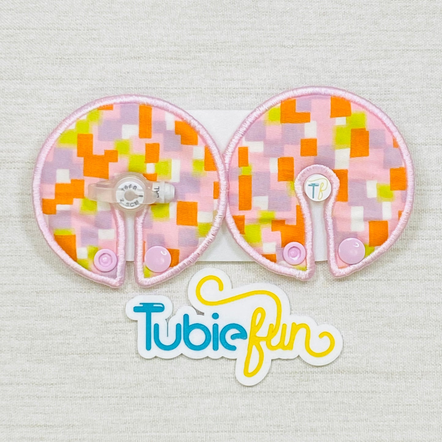 Button Pad Cover Large - Pink and Orange Squares
