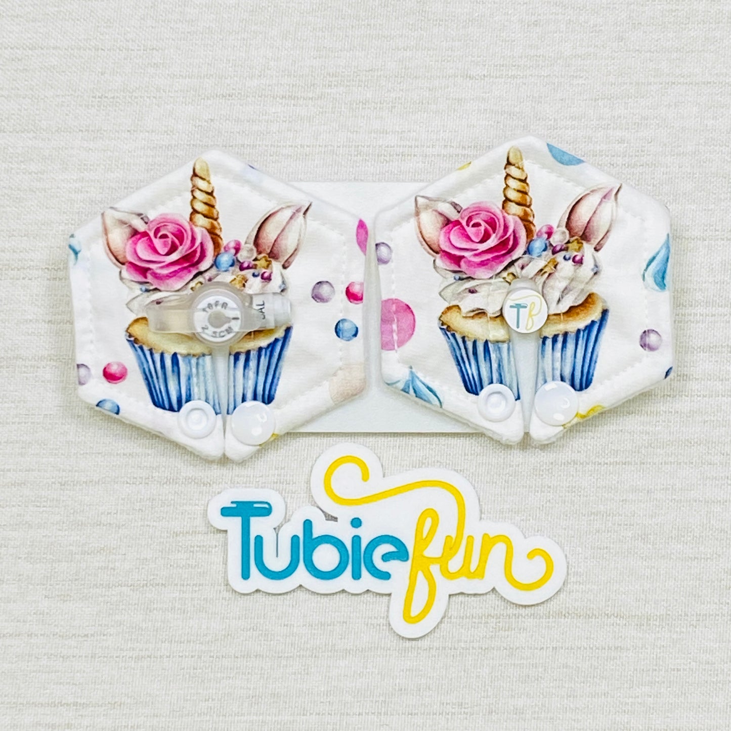 Hexagon G-Tube Button Pad Cover - Unicorn Cupcakes