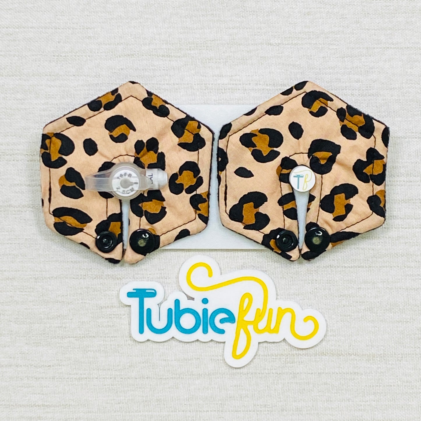Hexagon G-Tube Button Pad Cover - Leopard Print on Tan