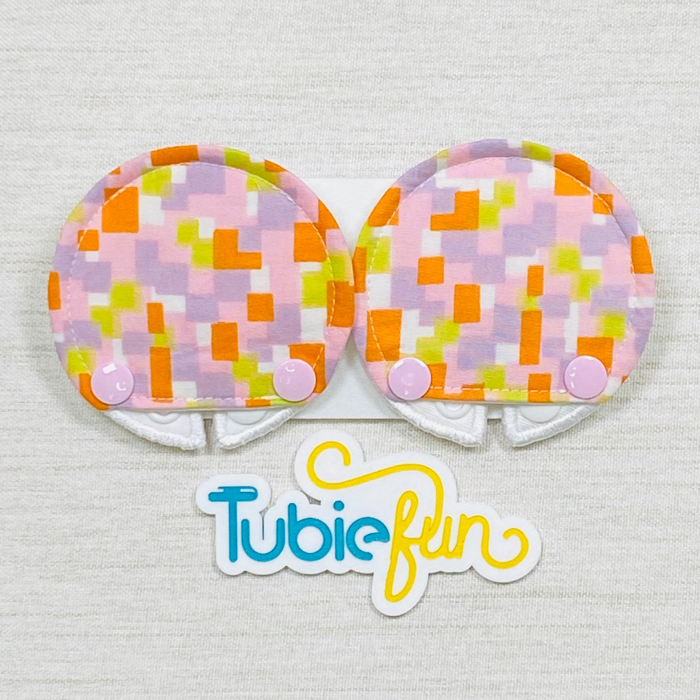 Covered Button Pad - Pink and Orange Squares
