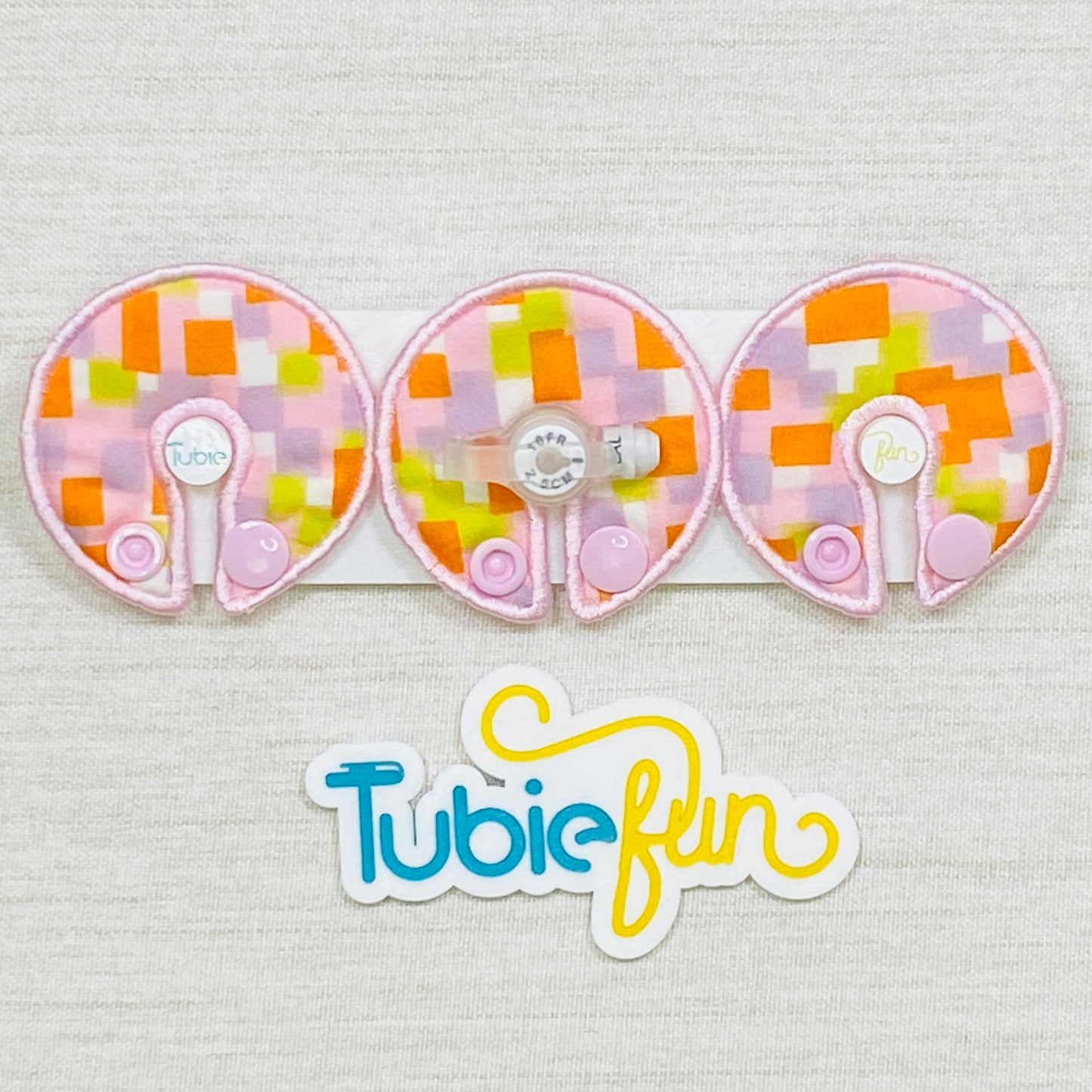 G-Tube Button Pad Cover - Pink and Orange Squares