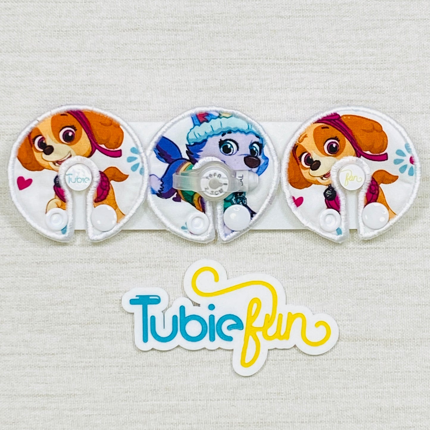 G-Tube Button Pad Cover - Pup Patrol on White
