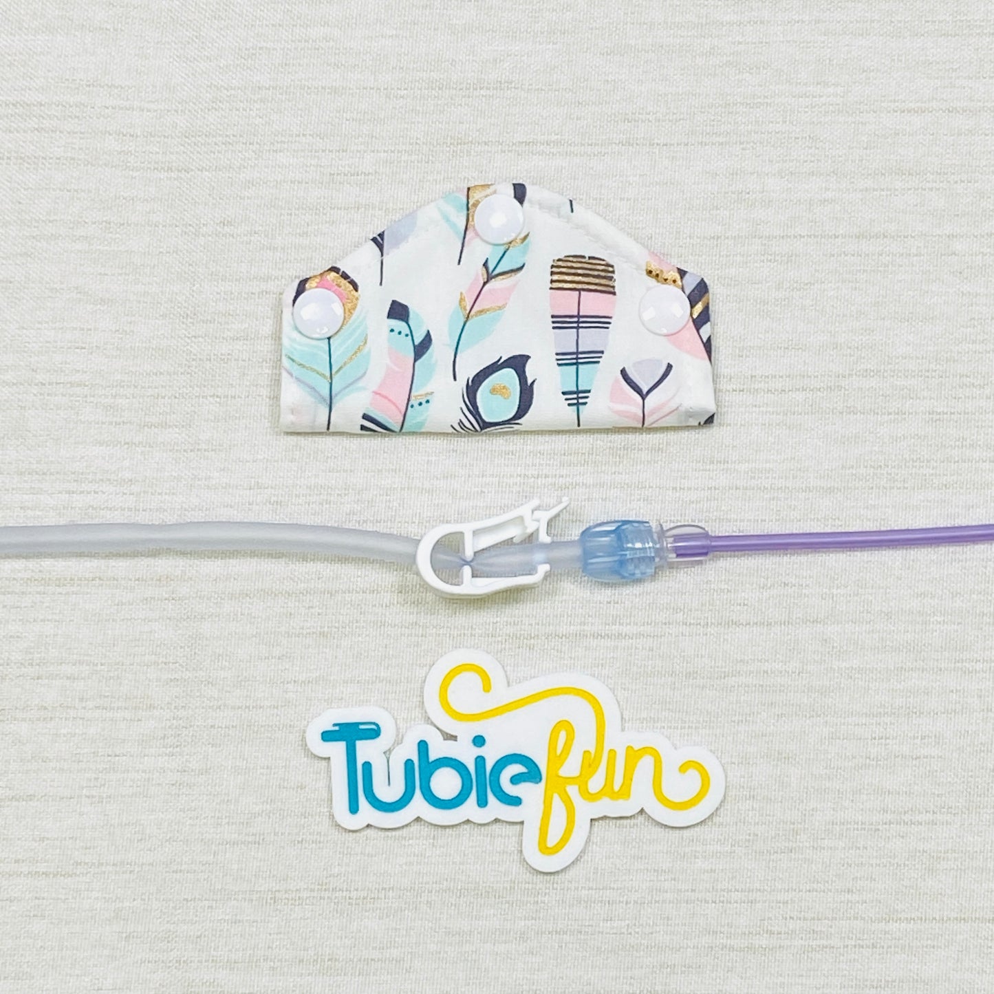 Feeding Tube Mini Connection Cover - Pink and Gold Feathers