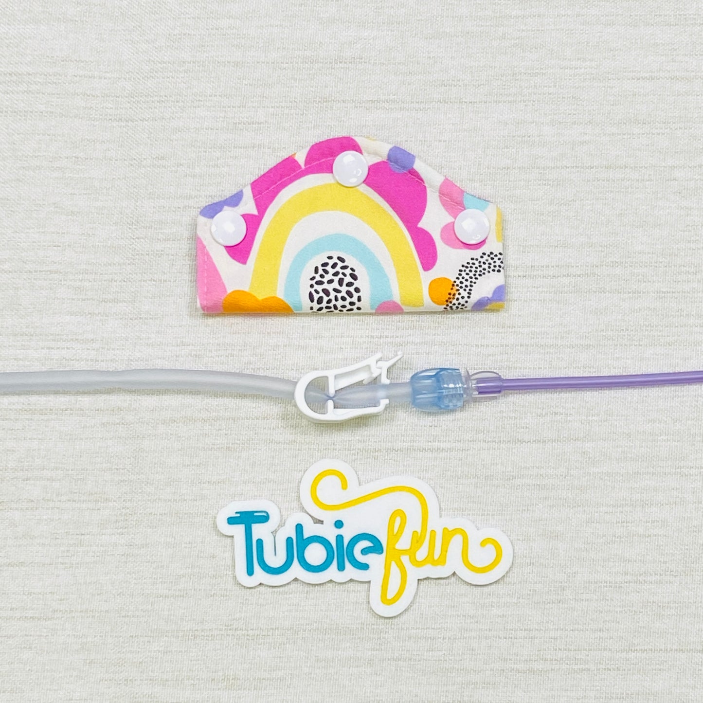 Feeding Tube Mini Connection Cover - Rainbow and Dots