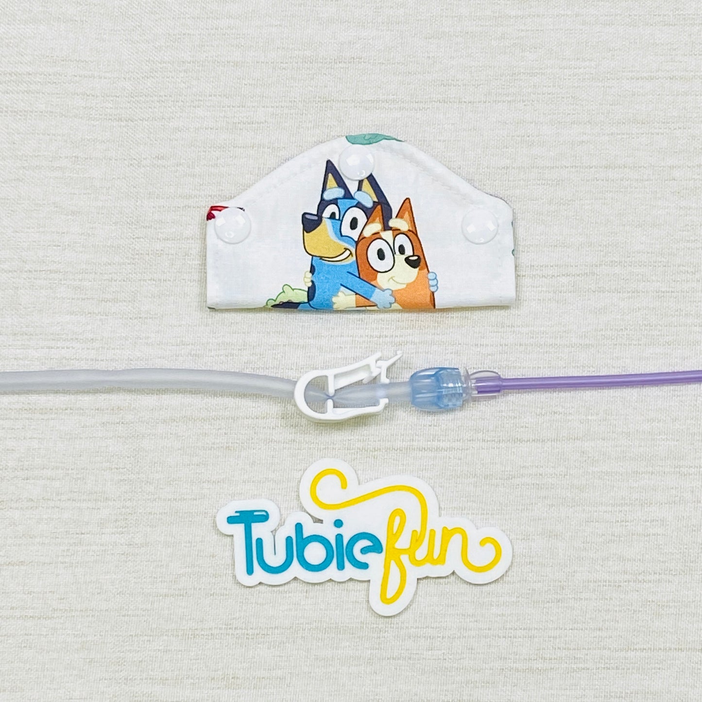 Feeding Tube Mini Connection Cover - Heeler and Friends on White.2