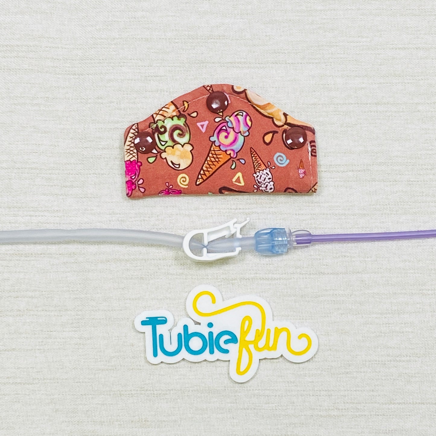 Feeding Tube Mini Connection Cover - Ice Creams on Brown