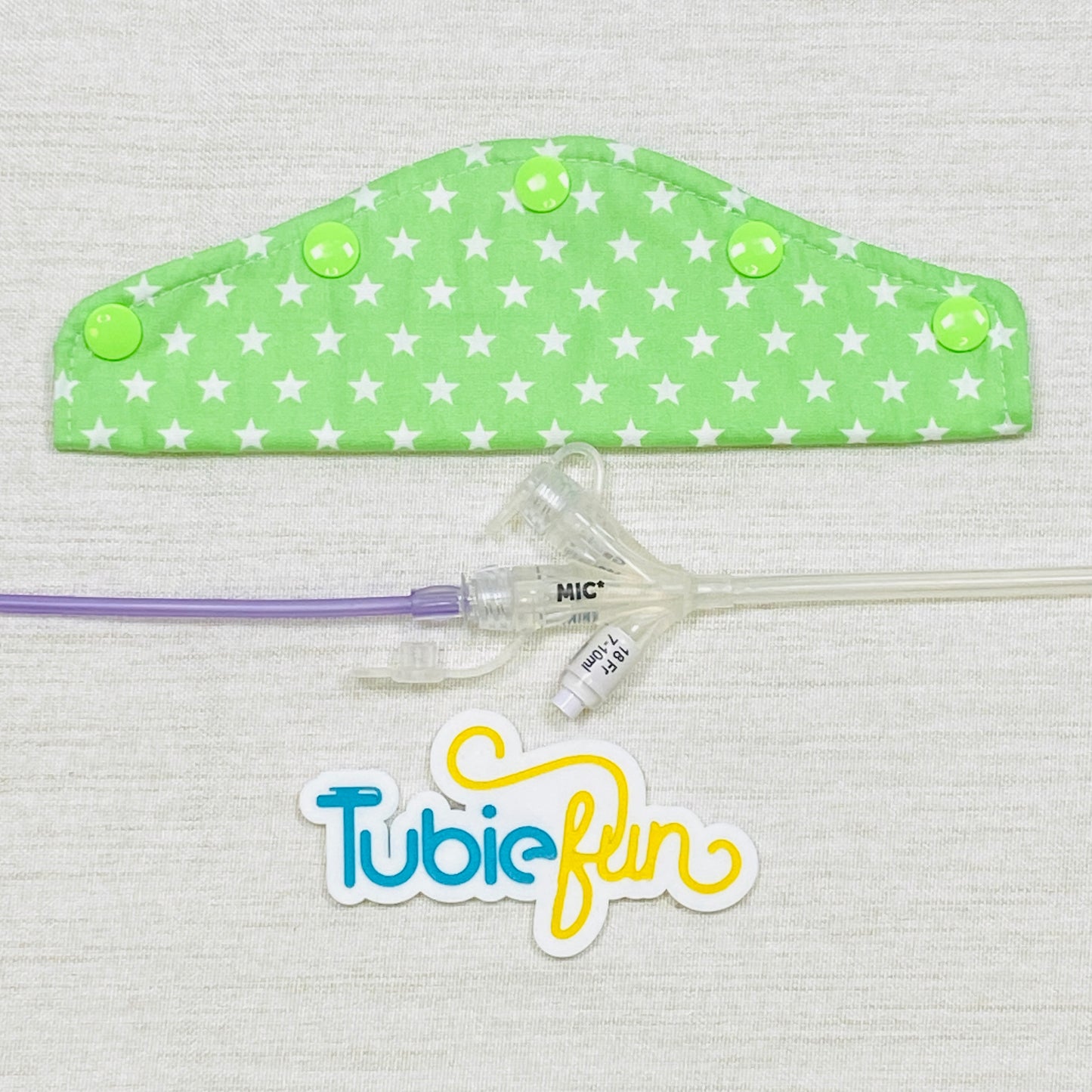 Large Feeding Tube Connection Cover - White Stars on Green