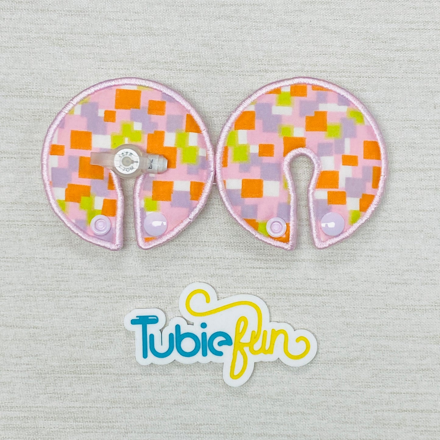 Button Pad Cover Large - Pink and Orange Squares