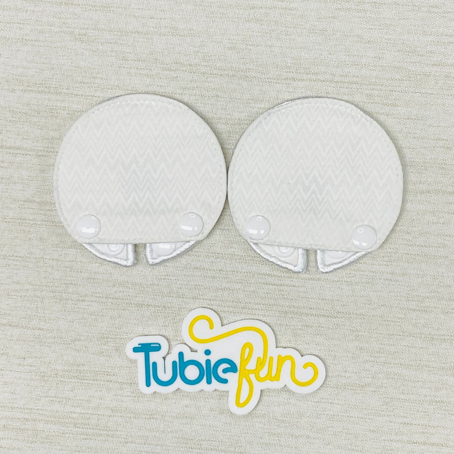 Covered Button Pad - White Chevron on Cream 2