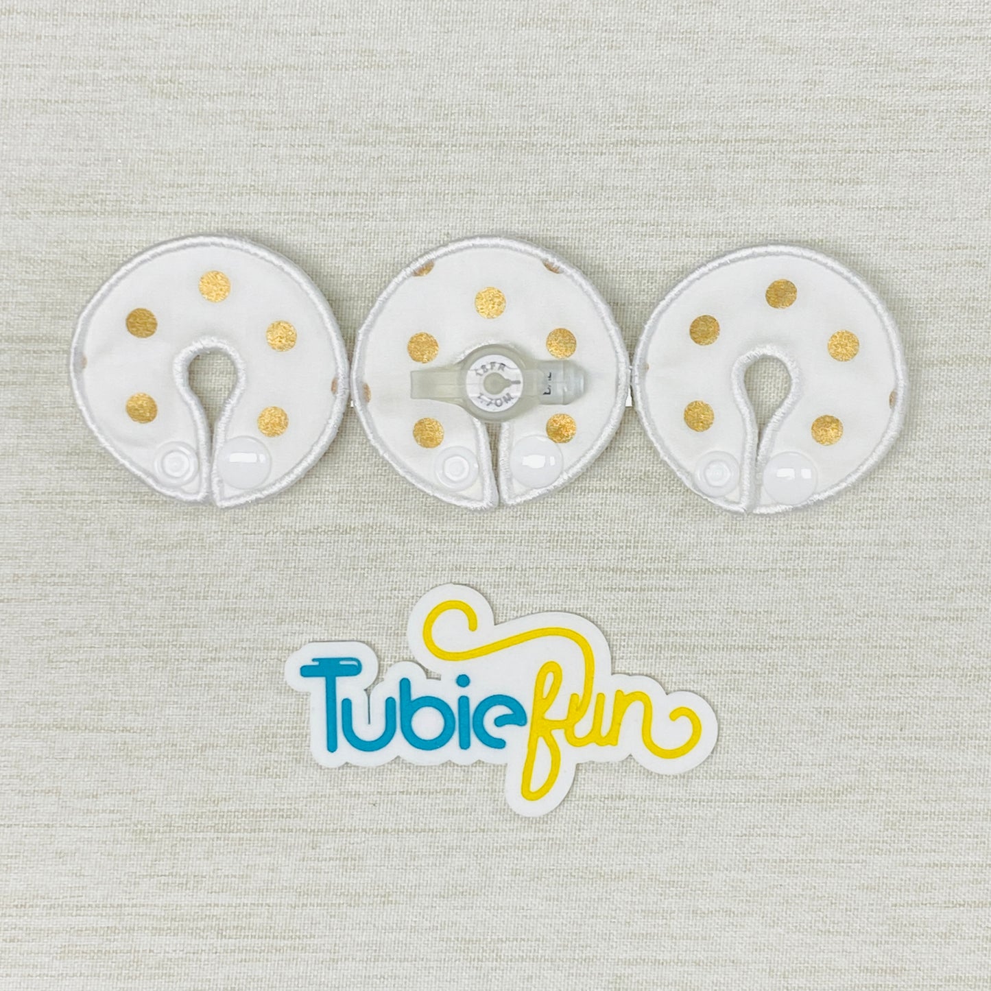 G-Tube Button Pad Cover - Gold Dots on White