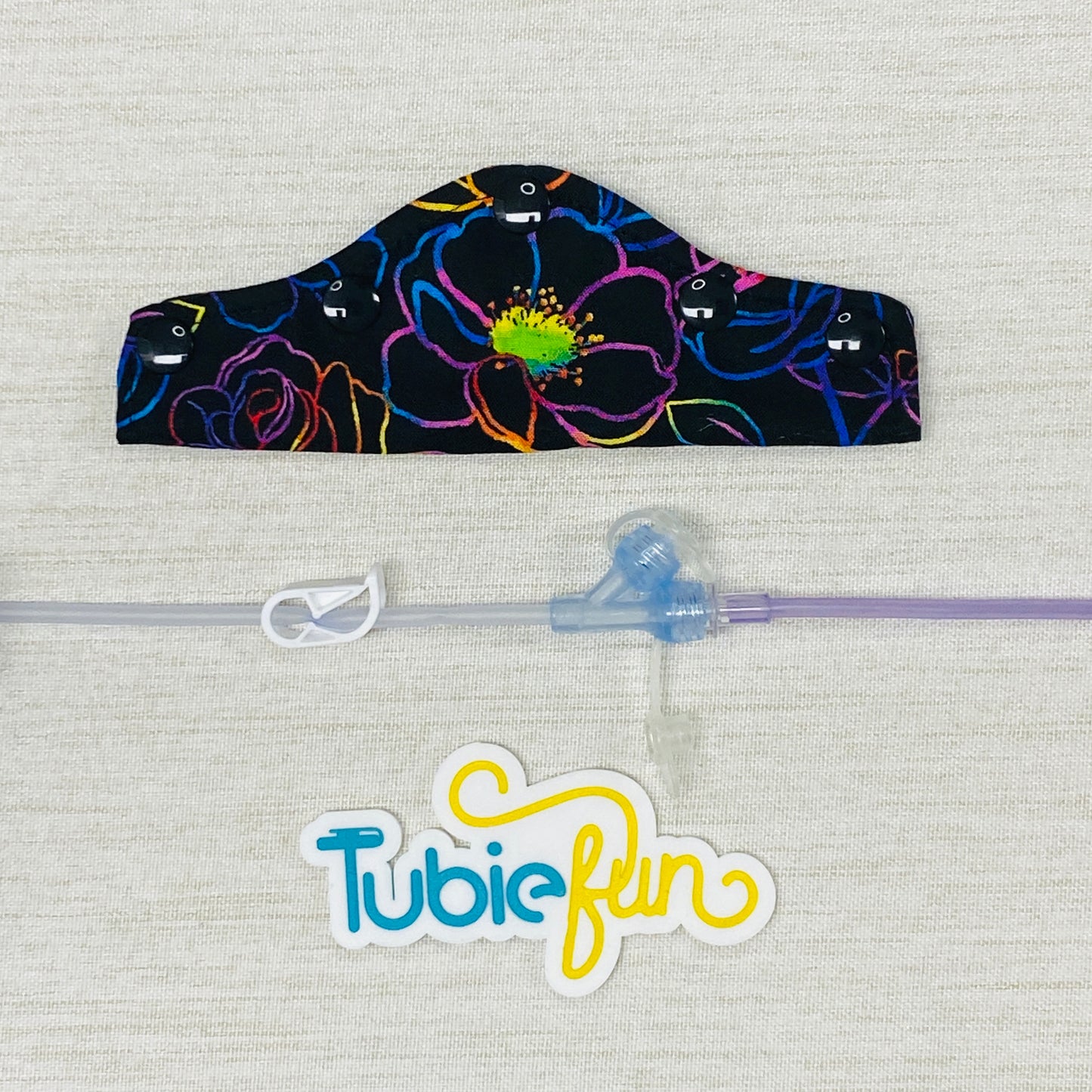 Feeding Tube Connection Cover - Flowers on Black