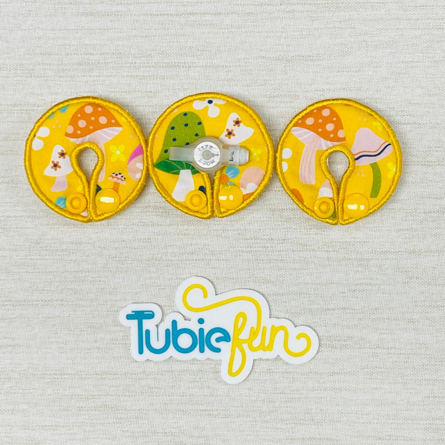 G-Tube Button Pad Cover - Mushrooms on Yellow