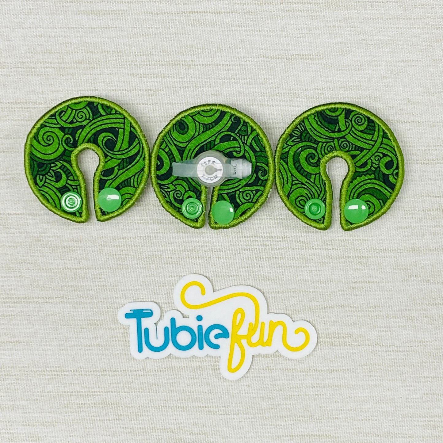 G-Tube Button Pad Cover - Green Swirls