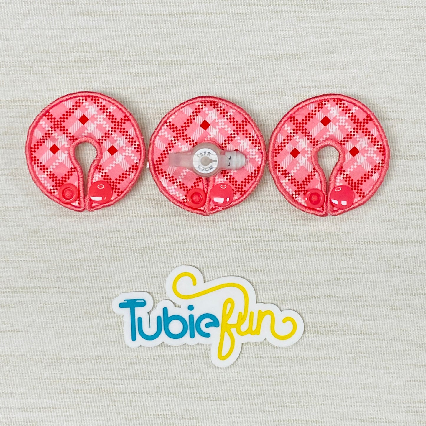 G-Tube Button Pad Cover - Pink and Red Gingham