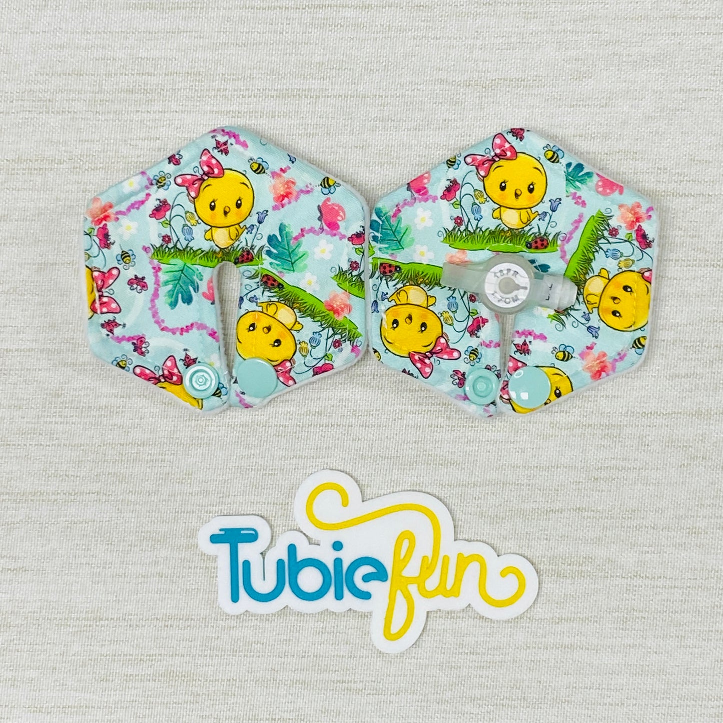 Hexagon G-Tube Button Pad Cover - Chicks and Flowers