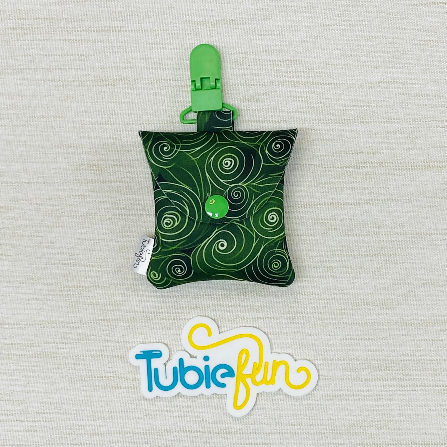 Neoprene Tubing Pouch - Swirls on Green
