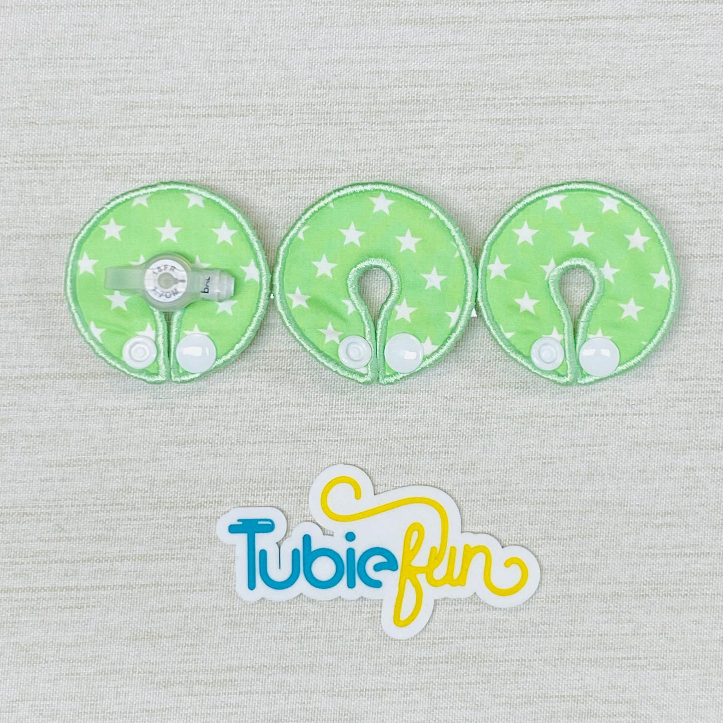 G-Tube Button Pad Cover - White Stars on Green
