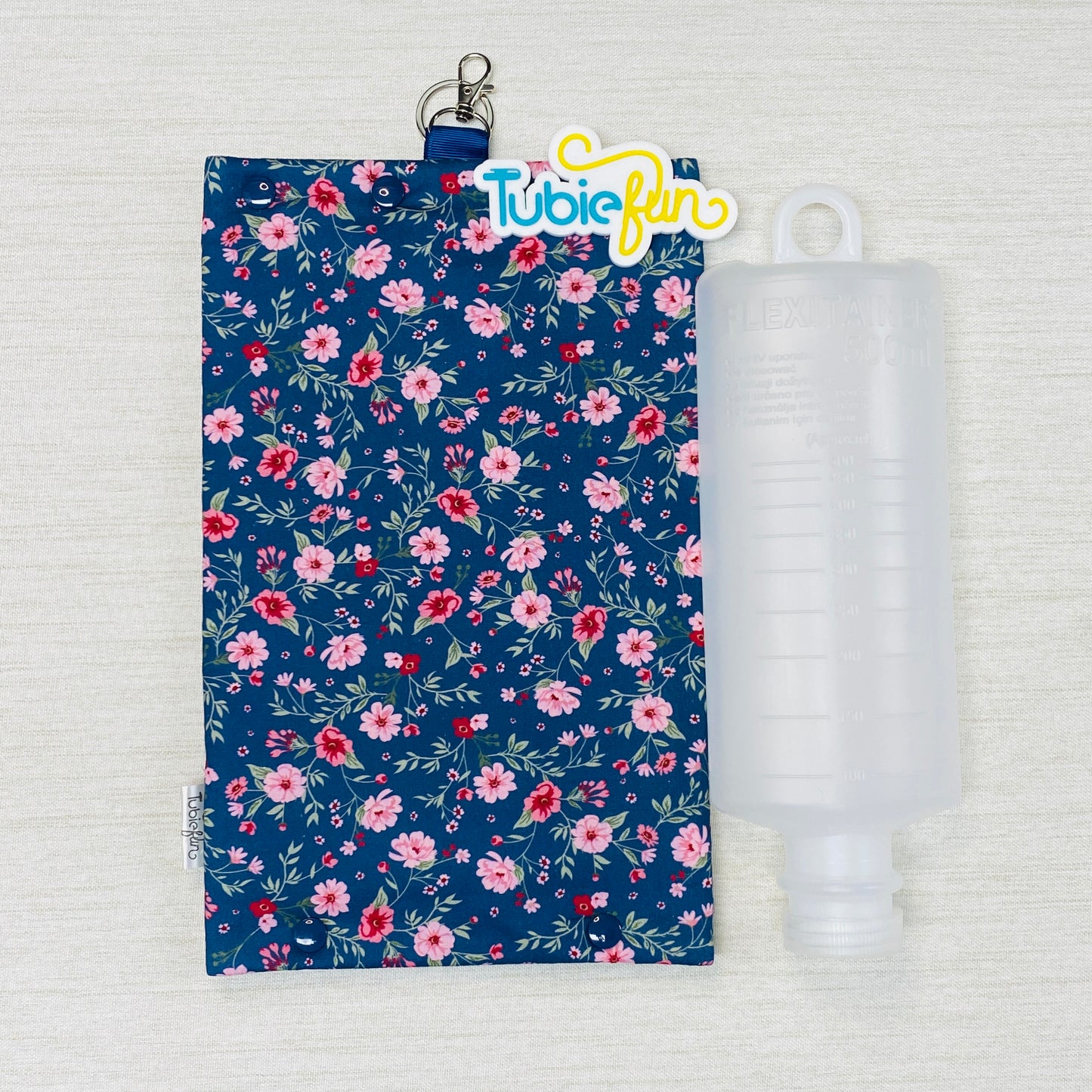 Insulated Milk Bag Suitable for 1L Flocare and 500ml Flexitaners - Pink Flowers on Navy