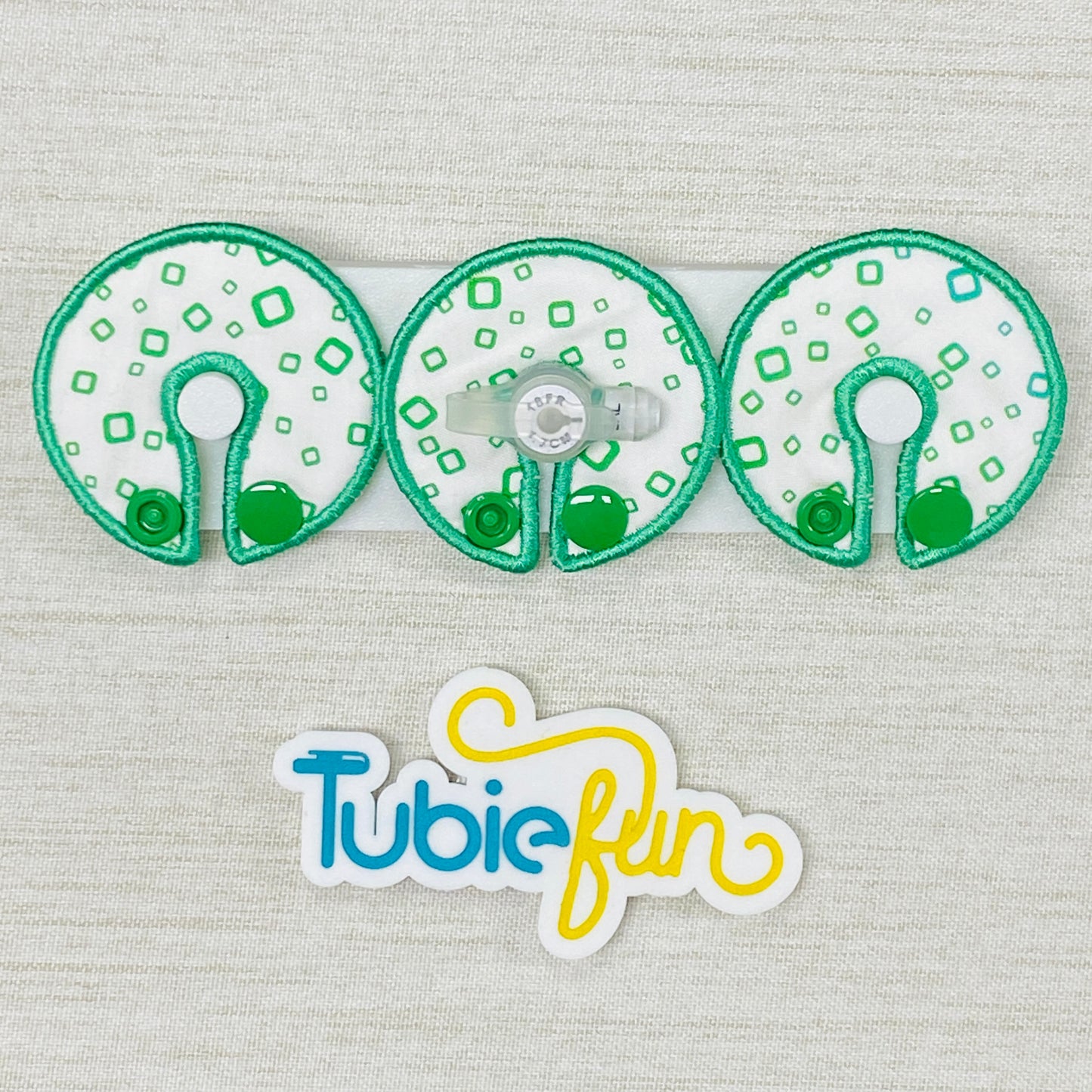 G-Tube Button Pad Cover - Green Squares