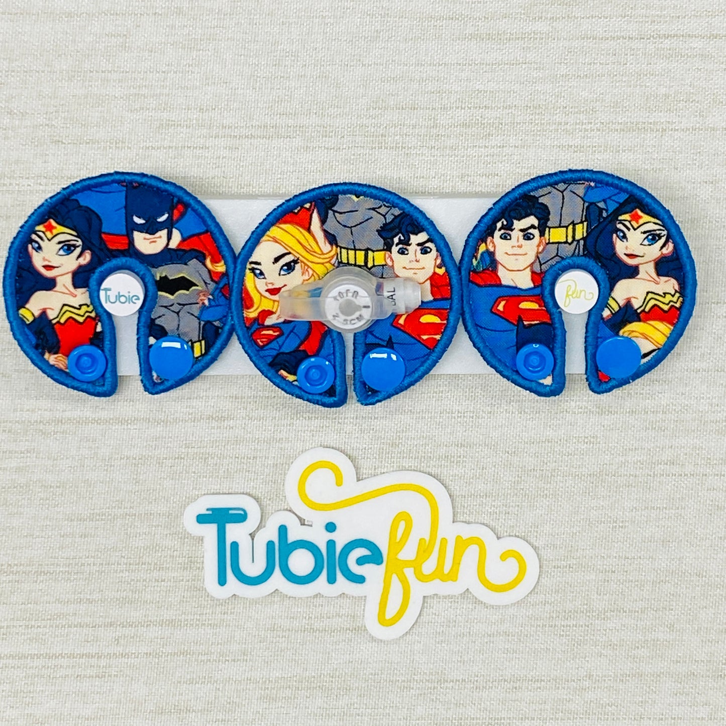 G-Tube Button Pad Cover - Hero's on Blue