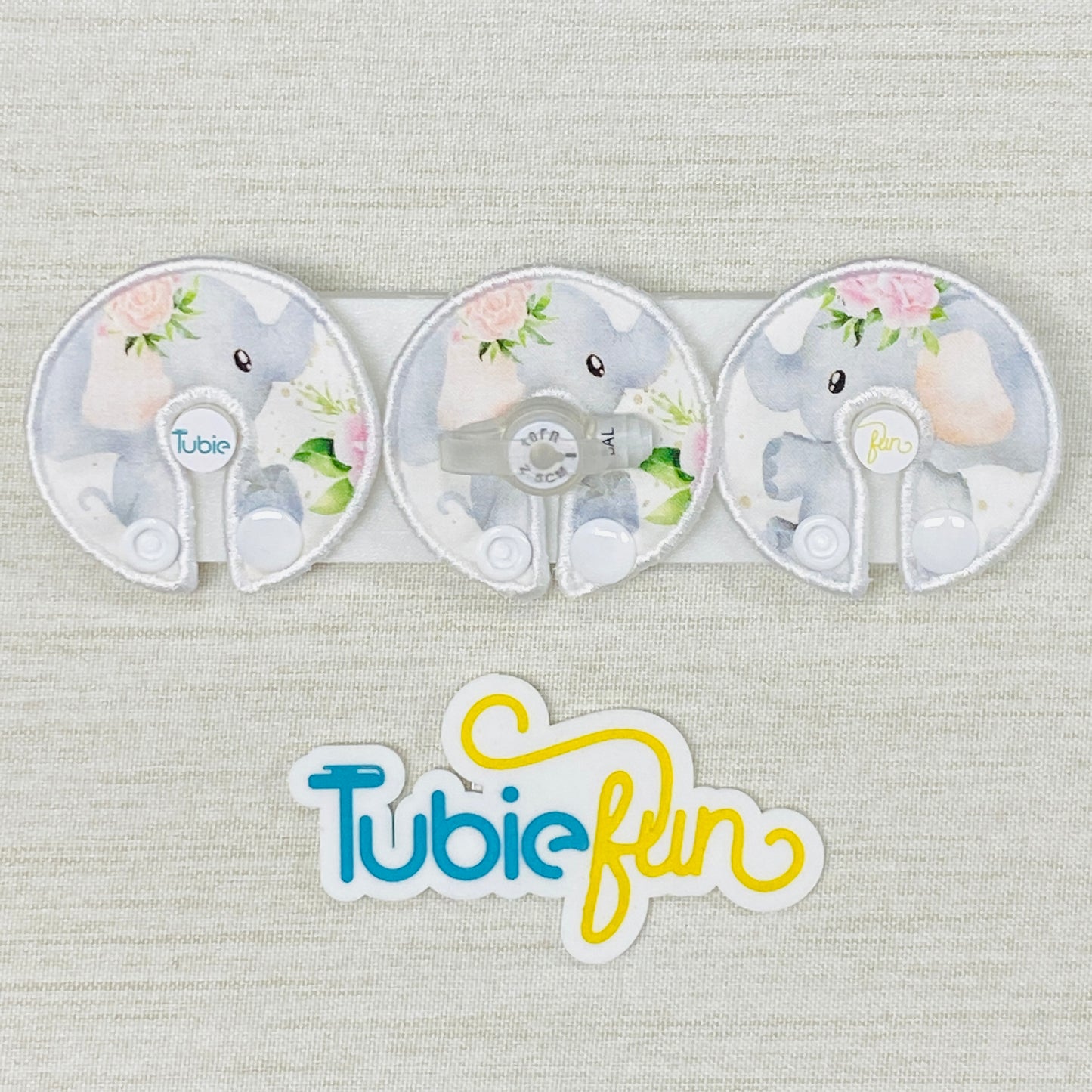 G-Tube Button Pad Cover - Elephants on White