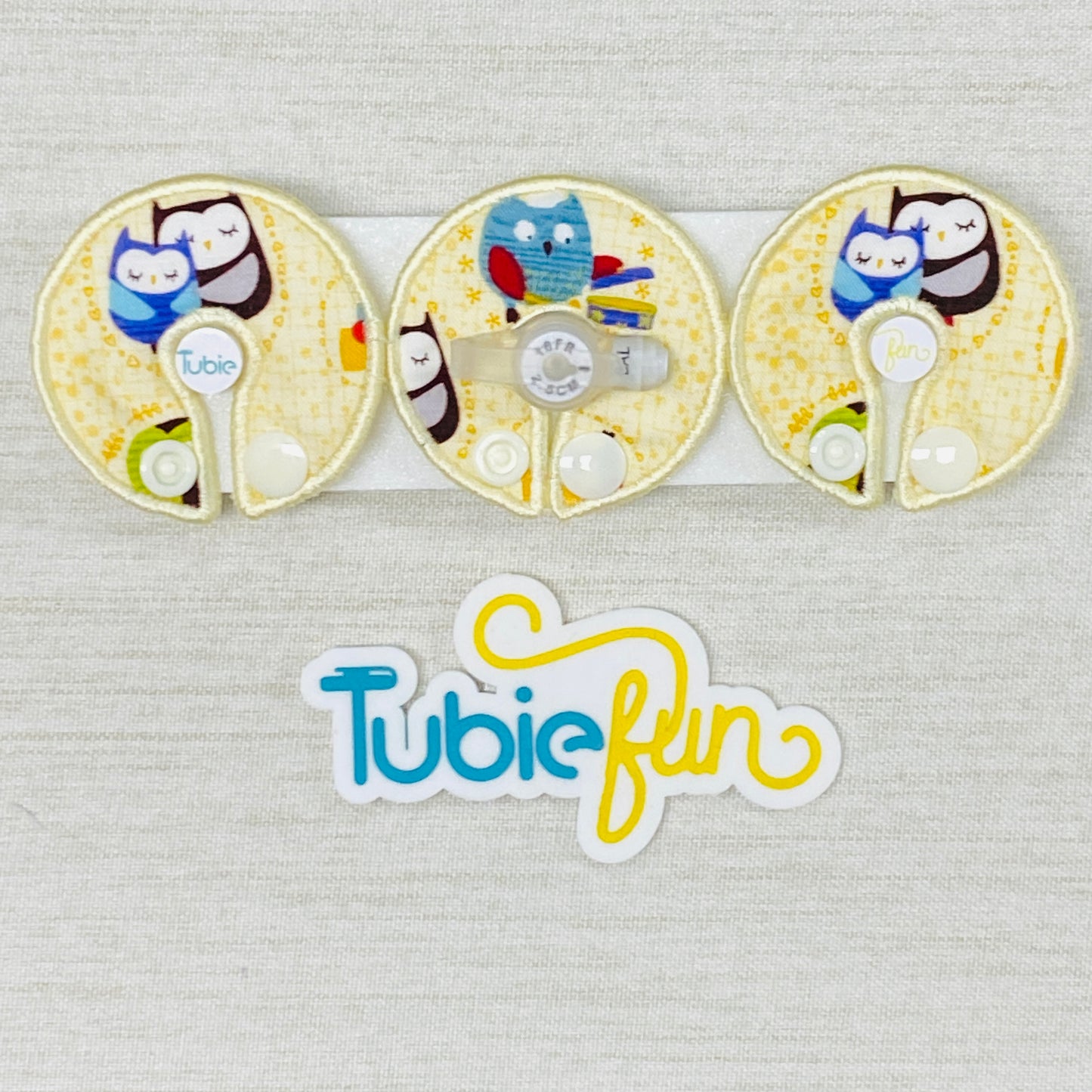 G-Tube Button Pad Cover - Owls on Cream