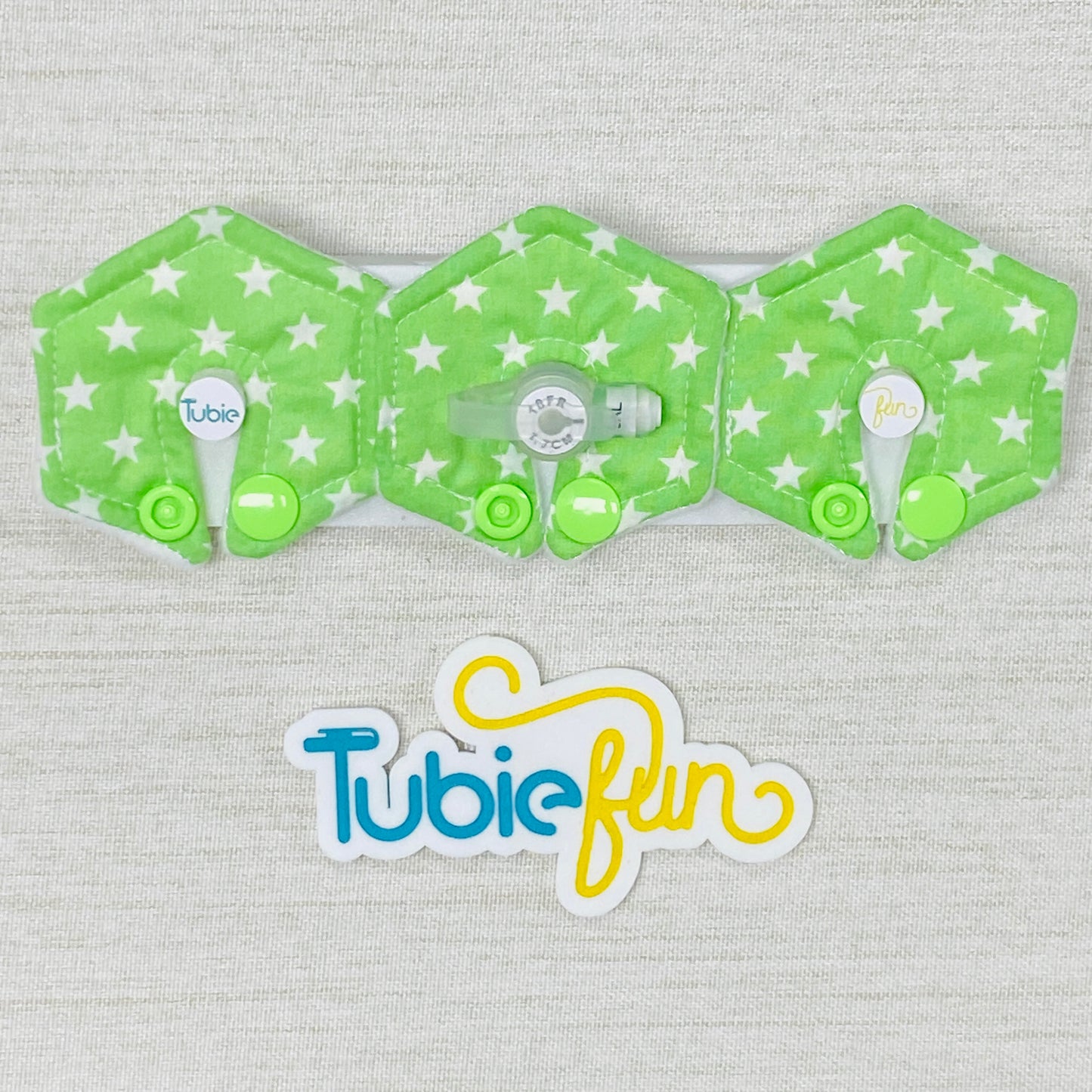 Mini Hexagon G-Tube Button Pad Cover - White Stars on Green