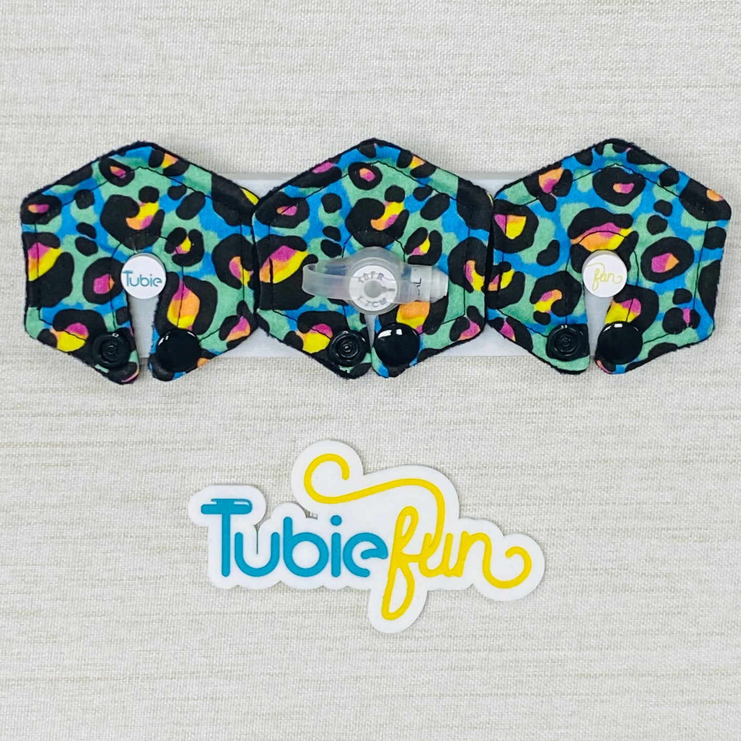Mini Hexagon G-Tube Button Pad Cover - Kasey Rainbow Neon Leopard