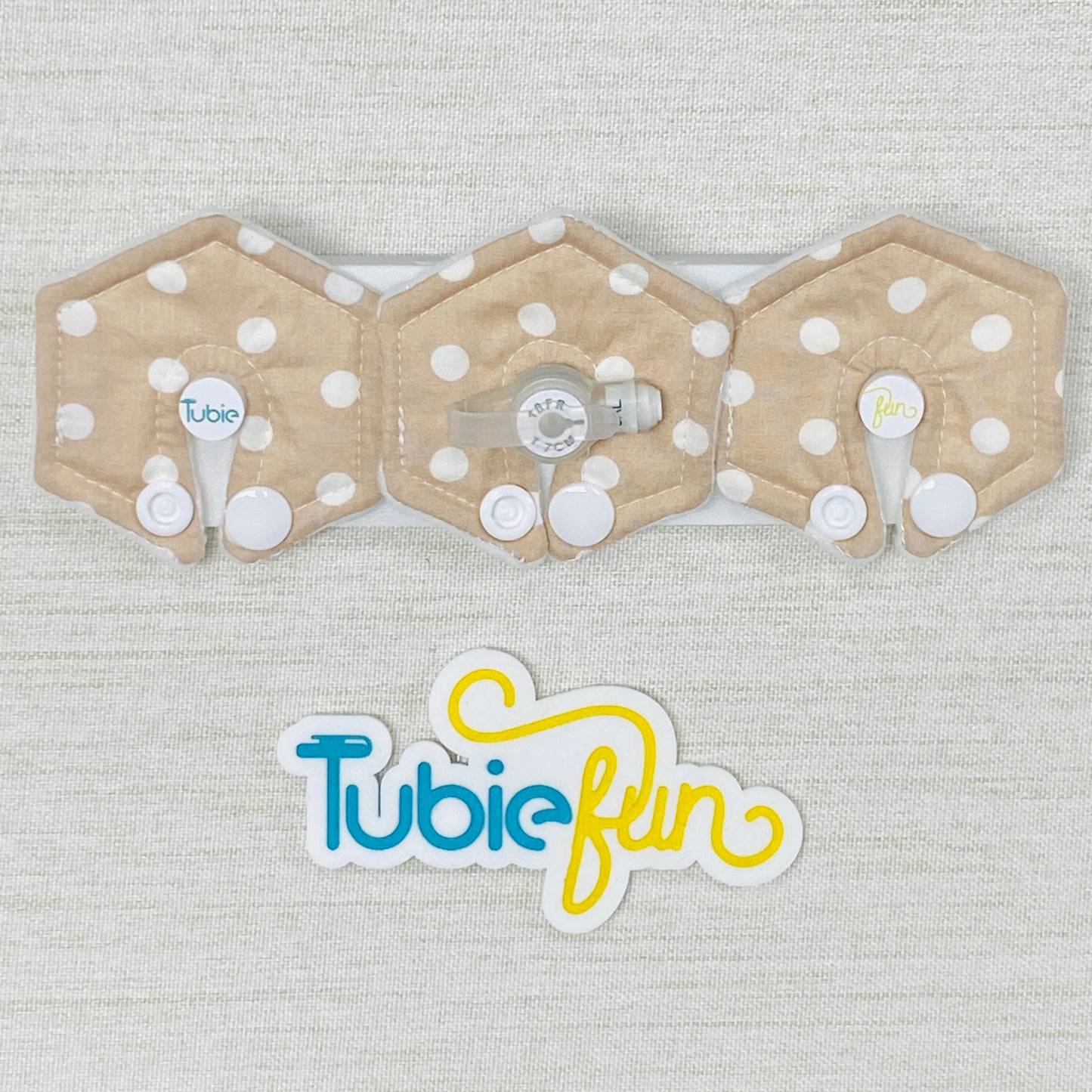 Mini Hexagon G-Tube Button Pad Cover - White Dots on Cream