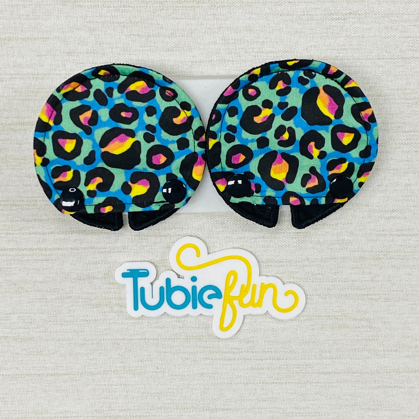 Covered Button Pad - Kasey Rainbow Neon Leopard