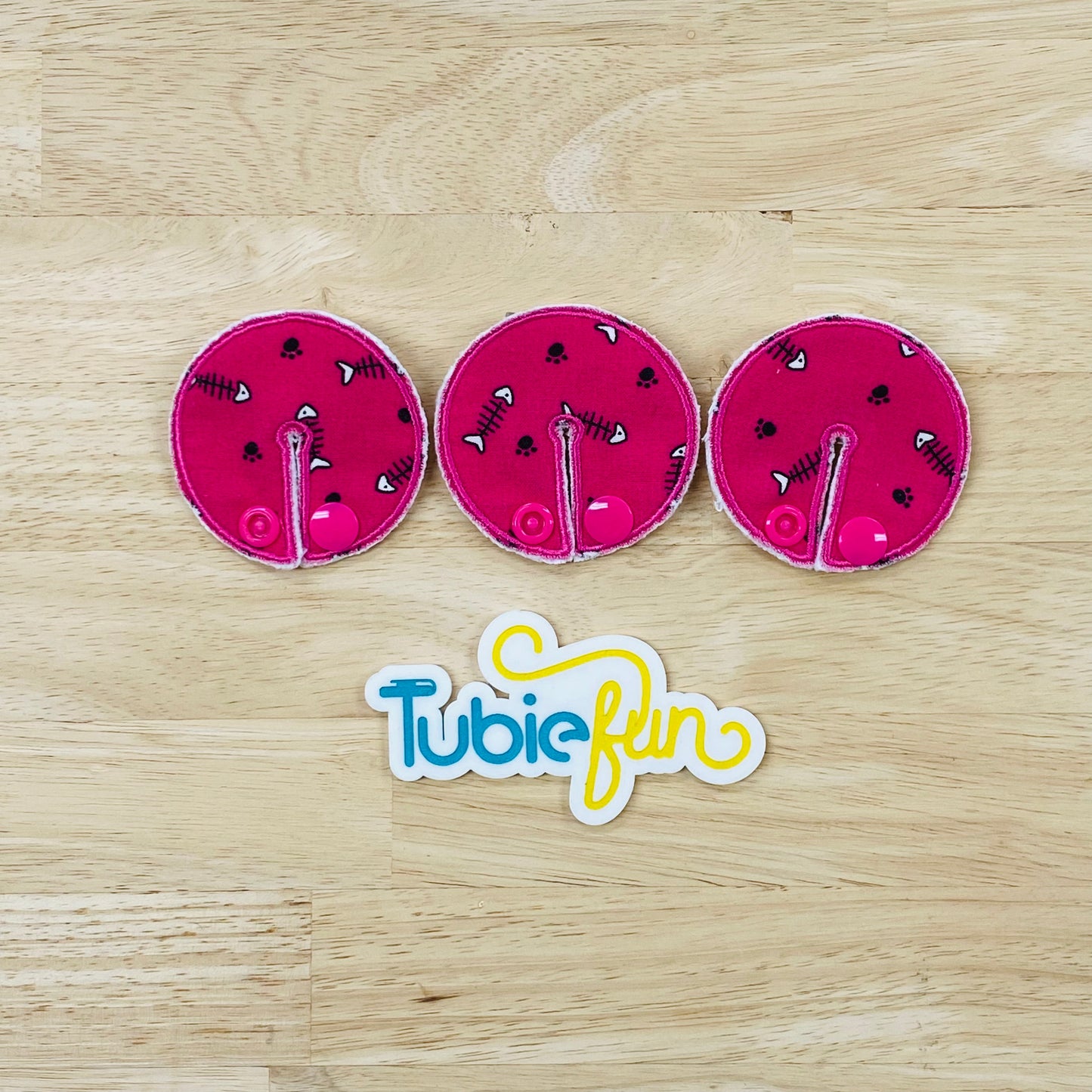 Chait Button Pad Covers - Fishbones on Pink