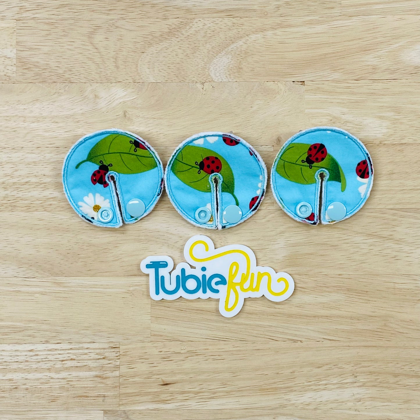 Chait Button Pad Covers - Ladybugs on Blue