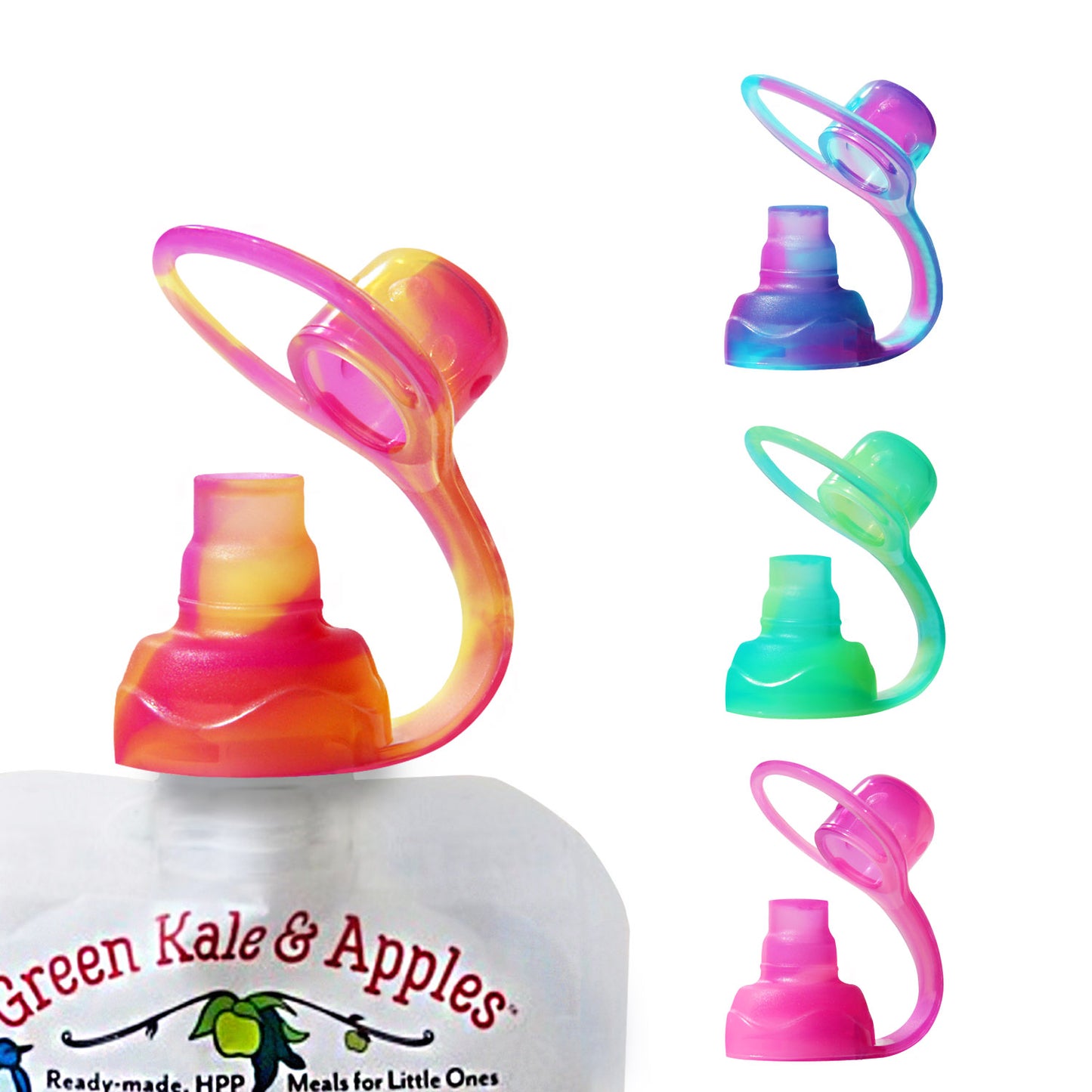 Softsip Food Pouch Silicone Tops x 4 Coloured Swirls