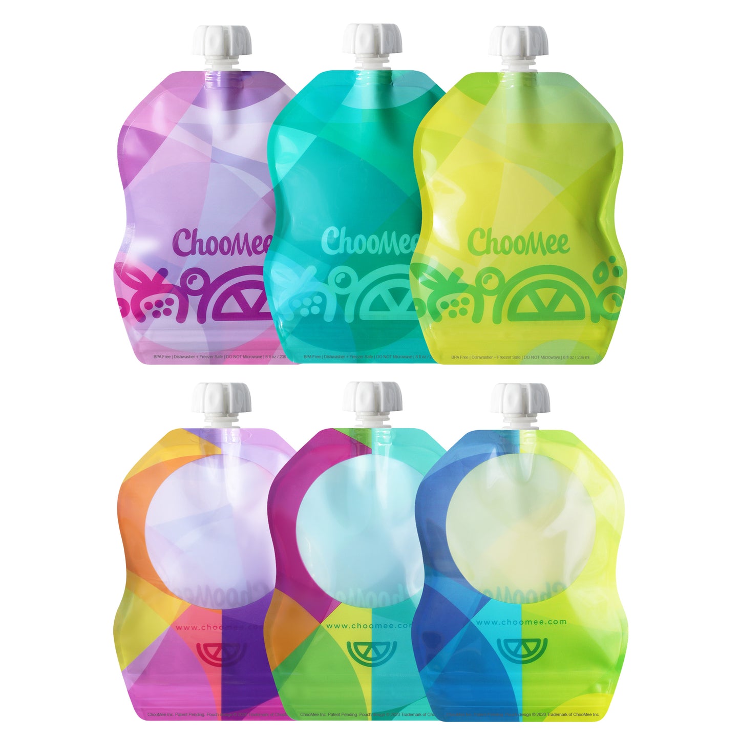 SnackPack Reusable Food Pouch Tropi Colour x 6 Set - 230ml / 8 oz