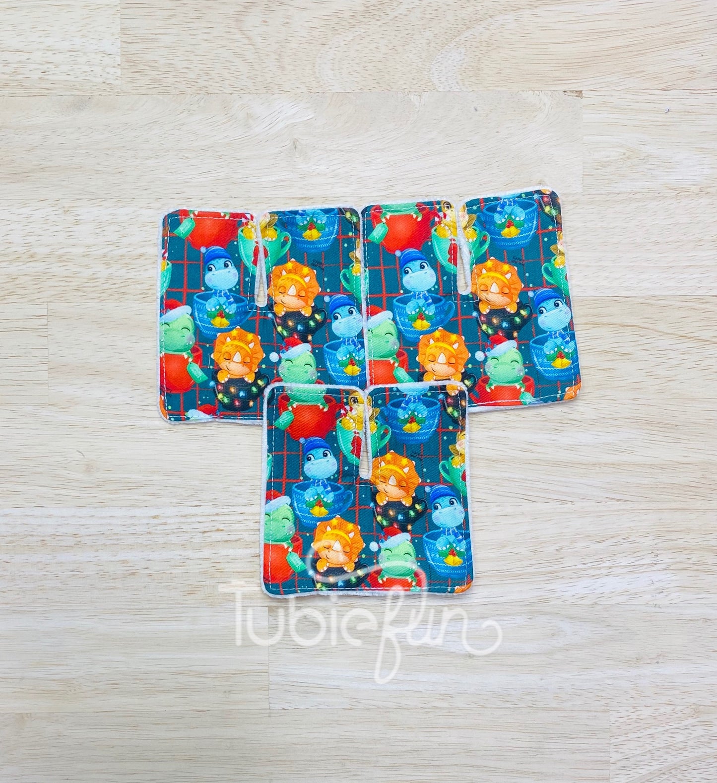 Tracheostomy Pad Cover - Christmas Dinosaurs in Cups